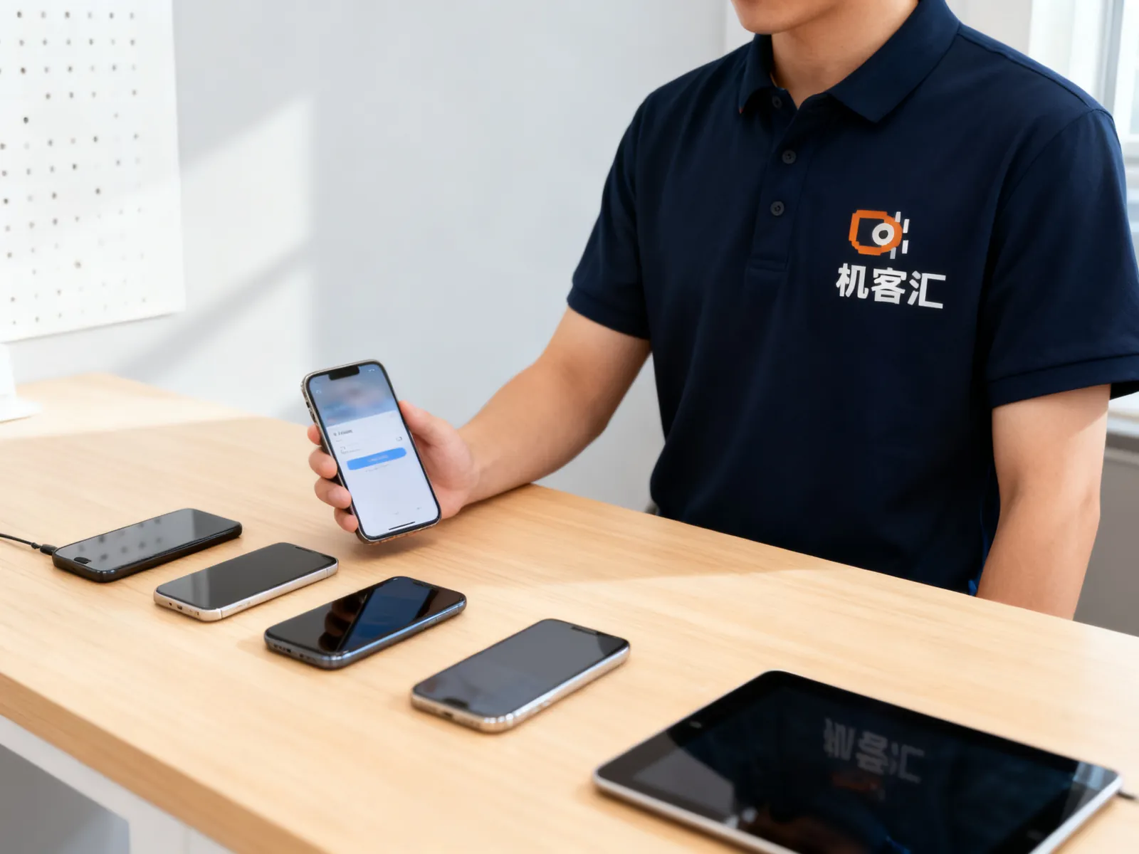回收员检查手机